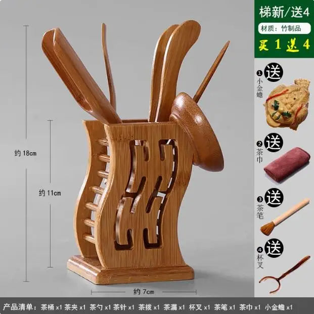 Kungfu Tea Set Accessories, Tea Ceremony, Six Gentlemen Whole Set, Black Sandalwood, Solid Wood Tea Clip, Bamboo Tweezers