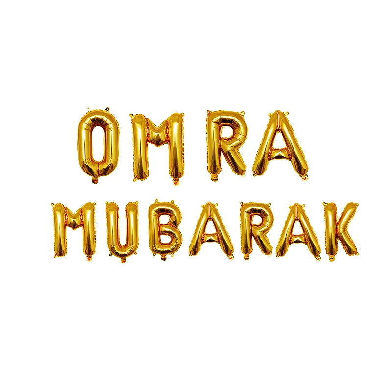 1set 16inch Umrah Mubarak Hang Letter Balloons Muslim Islamic Party Decorations Foil Ballon Ramadan Bunting Party Decorations