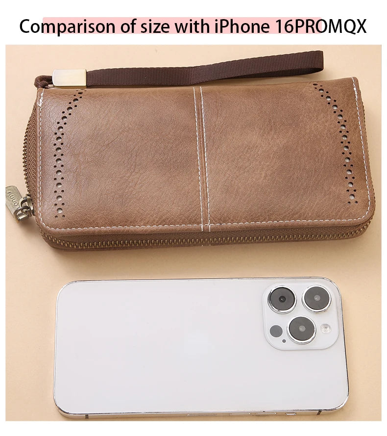 RFID anti-theft long wallet for men and women; 2025 cross-border new version; large capacity mobile phone bag; vintage hollowedo
