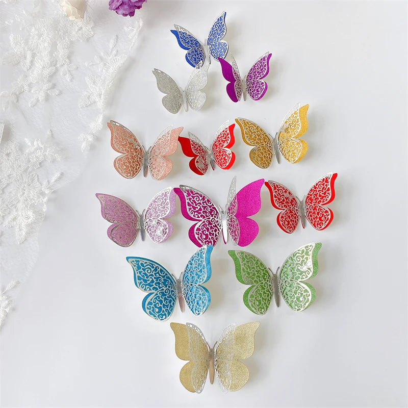 12Pcs 3D Double Layer Butterfly Wall Sticker on The Wall for Home Decor DIY Butterflies Fridge Magnet Stickers Room Decoration