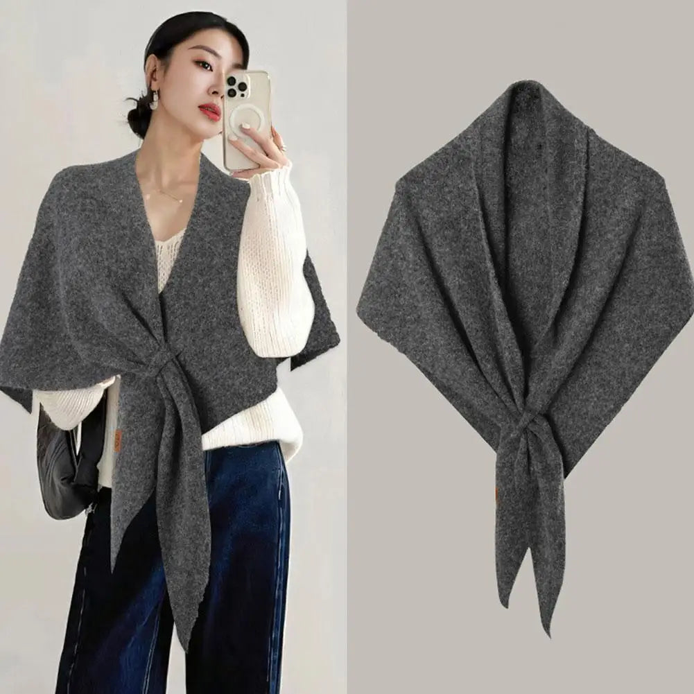 Women Cardigan Scarf Spring and Autumn Fashion Elegant Solid Color Triangle Scarf Retro Outdoor Leisure Shawl Cape Knitted Shawl