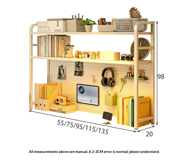 Iron Desktop Pegboard Bookshelf Multi Tier Desk Organizer Storage Shelf Student Computer Workstation Tidy Rack Cabinet Furniture