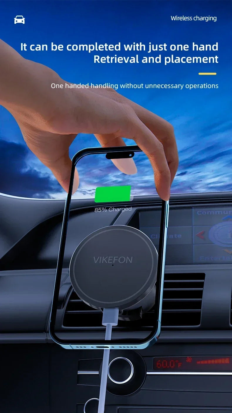Magnetic Wireless Charger Air Vent in Car for Macsafe iPhone 12 13 14 15 16 Pro Max Magnet Phone Holder Fast Car Charging Stand