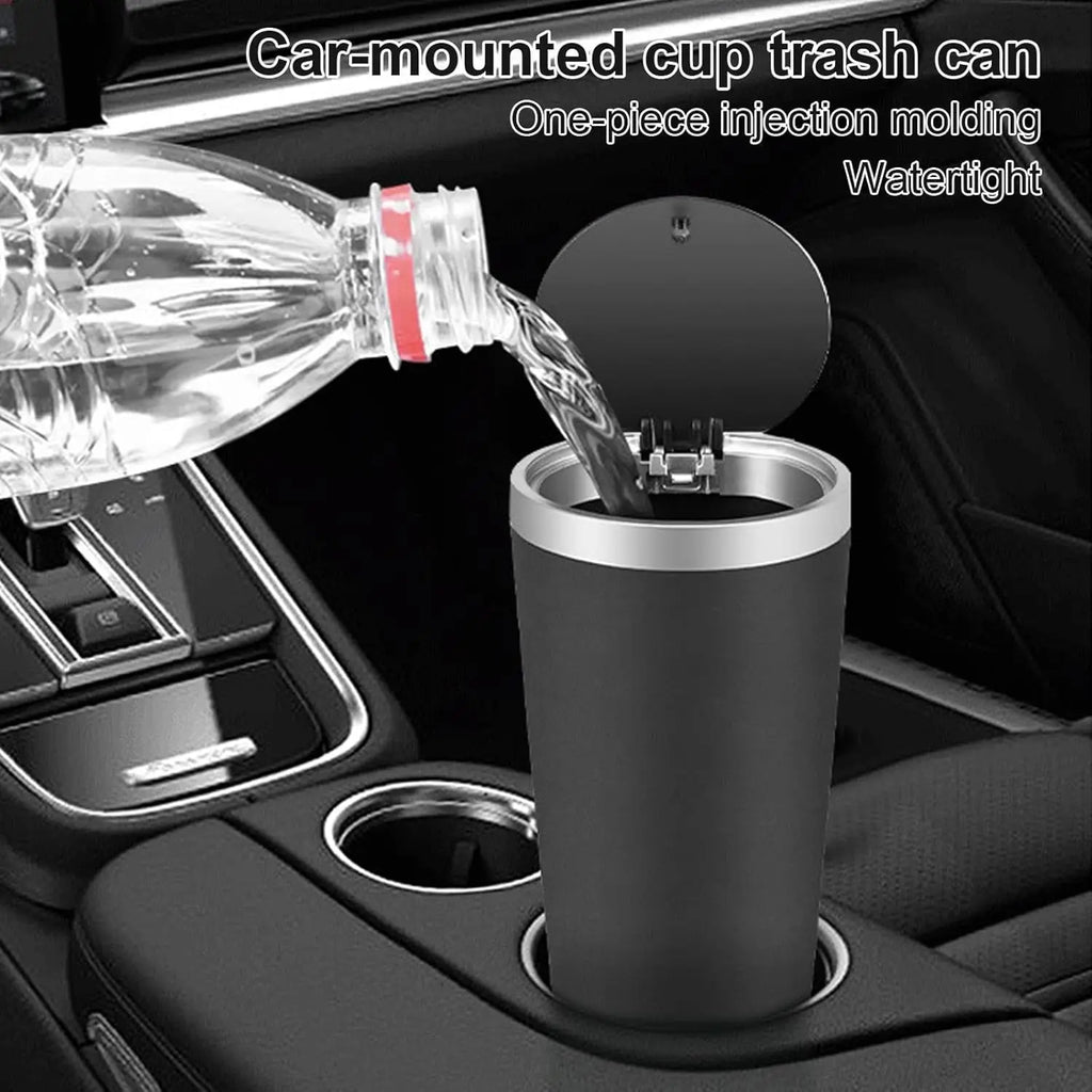 Mini Vehicle Trash Can with Lid, 800ml Portable Car Cup Holder, Portable Trash Can for Car, Kitchen, Office, Home, Black
