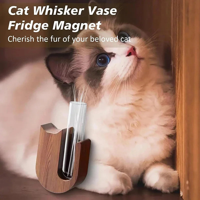 Cat Whisker Vase Pet Whisker Vase Fridge Magnet Wooden And Glass Pet Hair Beard Collector Pets Souvenir Gift Home Decor