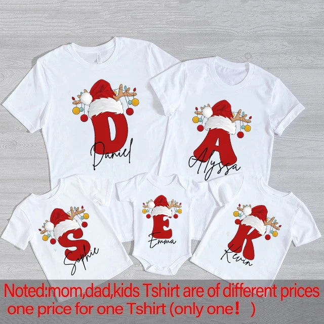 Personalized Christmas Family Matching Outfit Letter with Name T-shirt