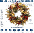 Garvee Elegant Snowy Pinecone Berry Christmas Wreath LED PVC