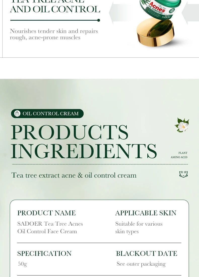Tea Tree Acne Removing Cream Facial skincare Oil Control Face Gel Creams Hydrating Moisturizing Facial Cream Skin Care Set