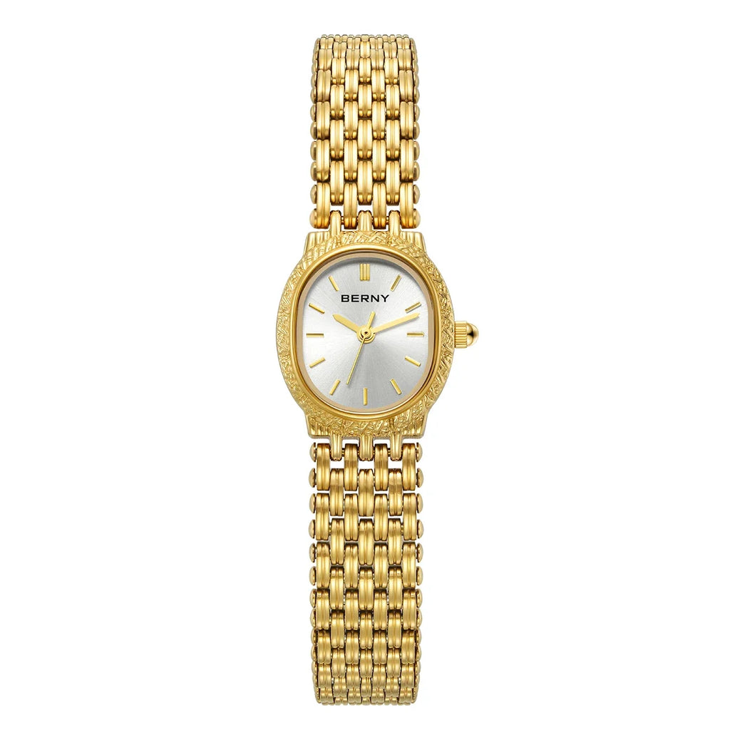 BERNY Women Quartz Watch Gold Small Dial Wristwatch Luxury