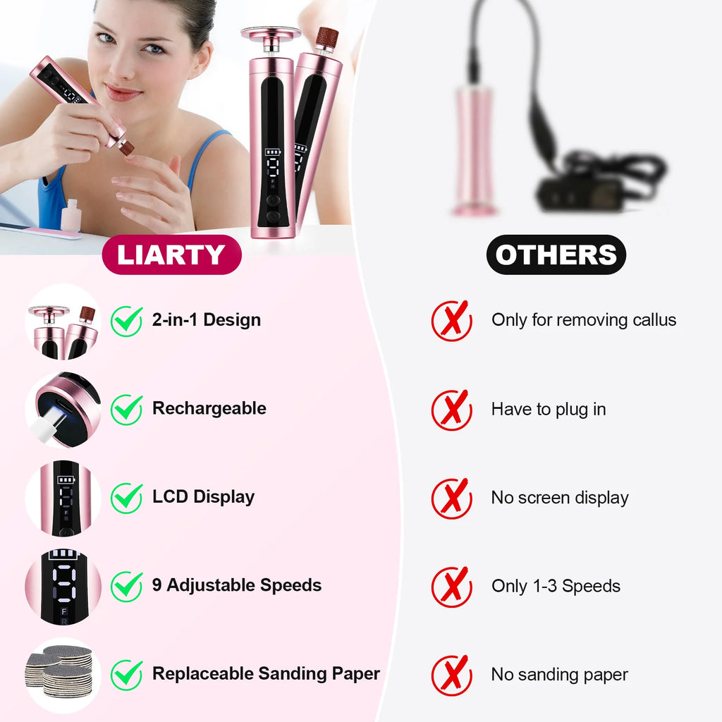 USB Rechargeable 2 in 1 Electric Foot Callus Remover Nail Grinder 9 Gear Pedicure Foot File Dead Skin Remover Foot Hand Care Beauty Tool