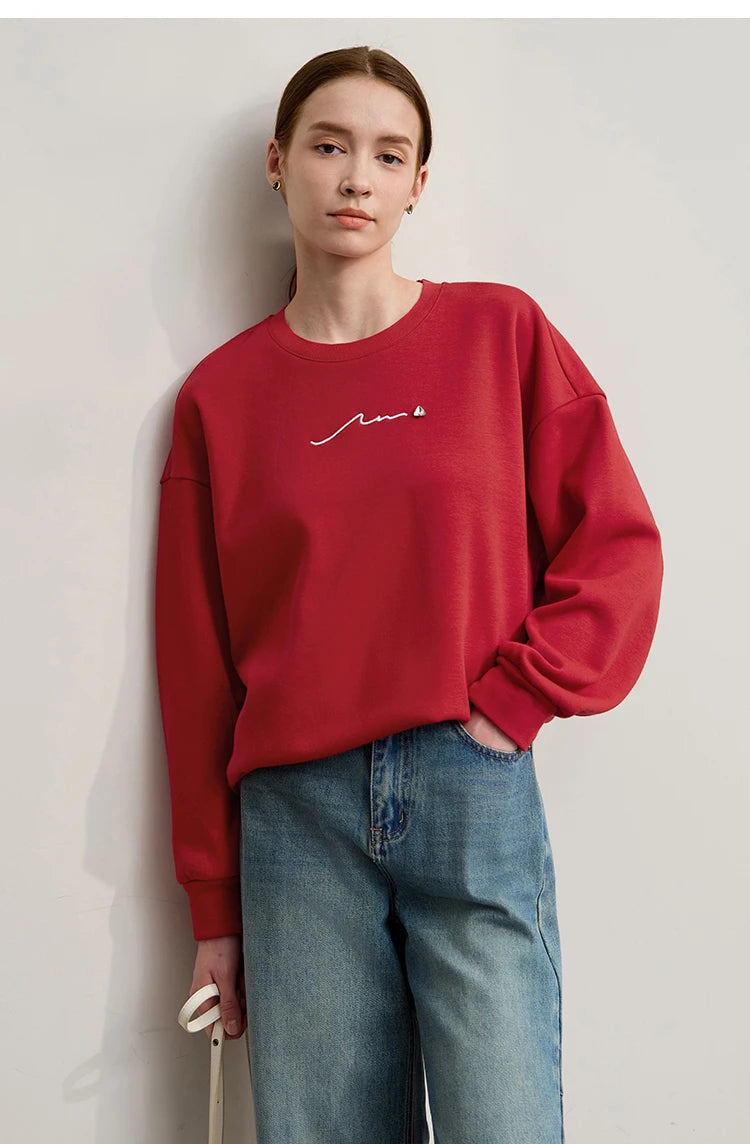 Amii Woman Sweatshirts 2025 Winter New Loose Warm Long Sleeve Female Sweatshirt Embroidery Pullover O-Neck Top Female 12524025