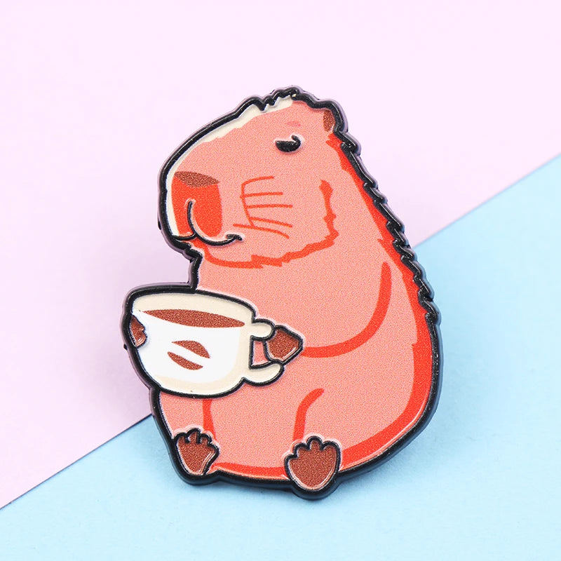 Cute Animal Series Enamel Brooch Alloy Pin Cartoon Kawaii Capybara Cat Dog Duck Pet Backpack Lapel Badge Jewelry Gift for Kids