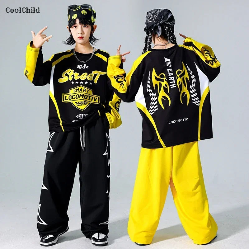 Boys K-pop Sweatshirt Fashion Vest Sweatpants Girls Hip Hop Joggers Pants Costumes Child Streetwear Kids Jazz Dance Clothes Sets