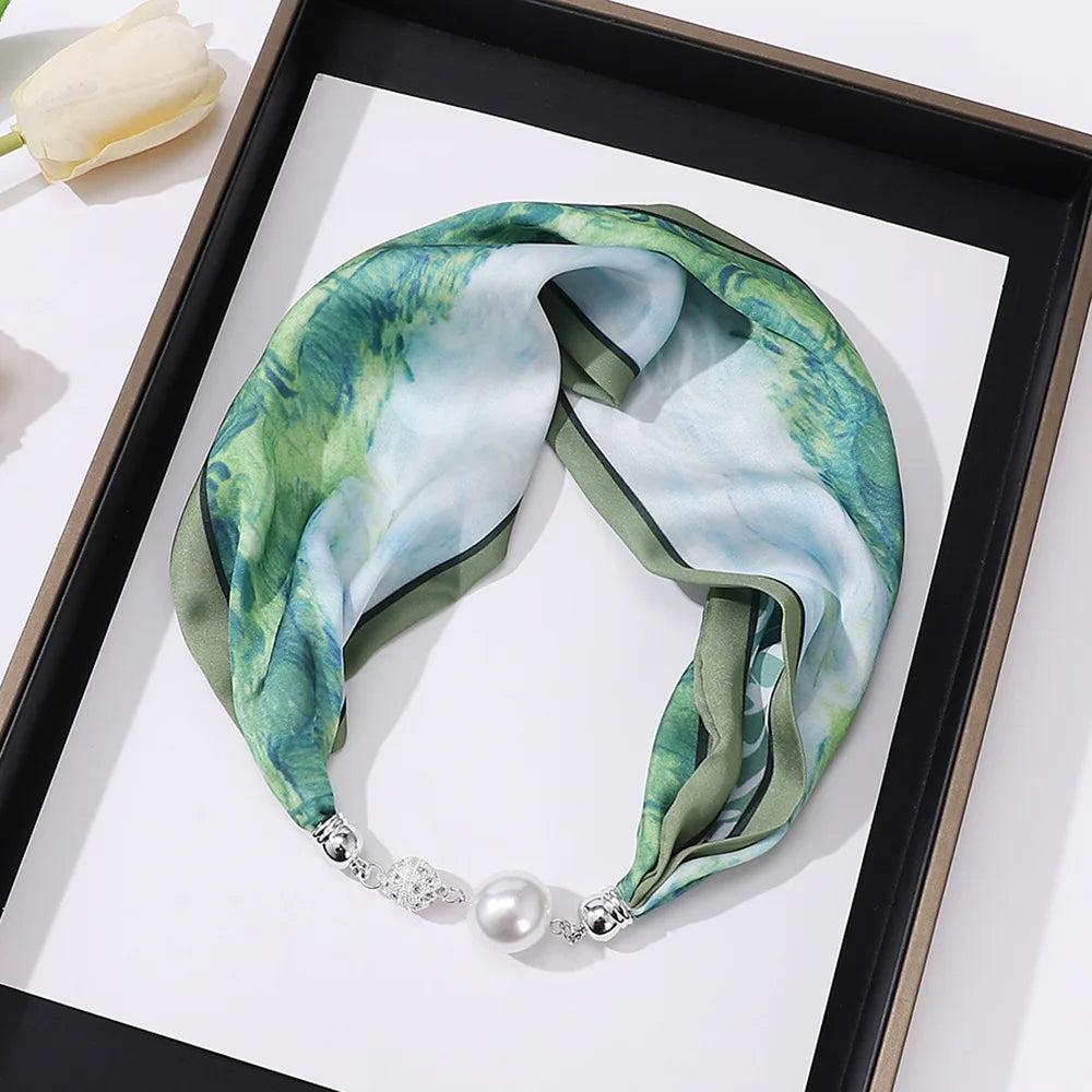 Imitation Silk Scarf Magnetic Buckle Necklace Pendant Wearing Spring and Autumn Cervical Protection for Women