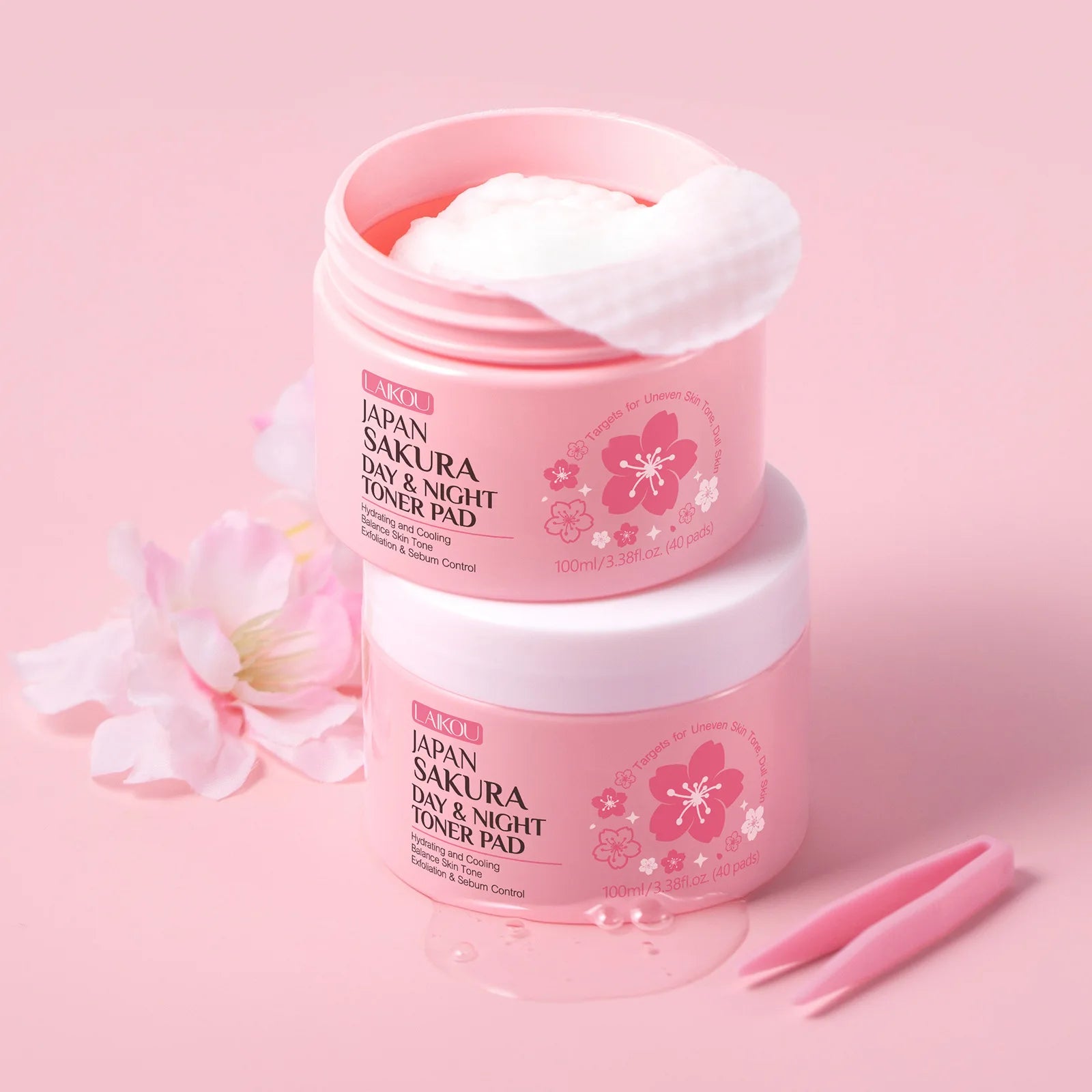 Japan Sakura Toner Pads 100ml 40pads Day Night Use Remove Makeup Cleanse Moisturize Face Care Hydrating Treatment  Skin Care