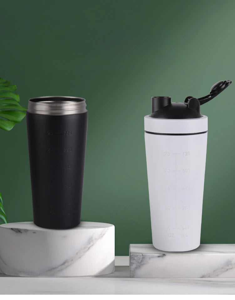 Shaker Bottle 500/750ML Stainless Steel Protein Owder Shaker Cup Clear Scale Mixer Nutrition Blender Mug Sports Gym Whey Drink