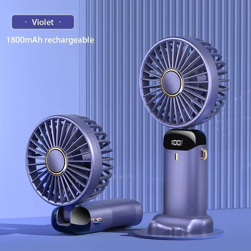 Portable Neck Fan with LED Display & Phone Stand – 1800mAh Rechargeable