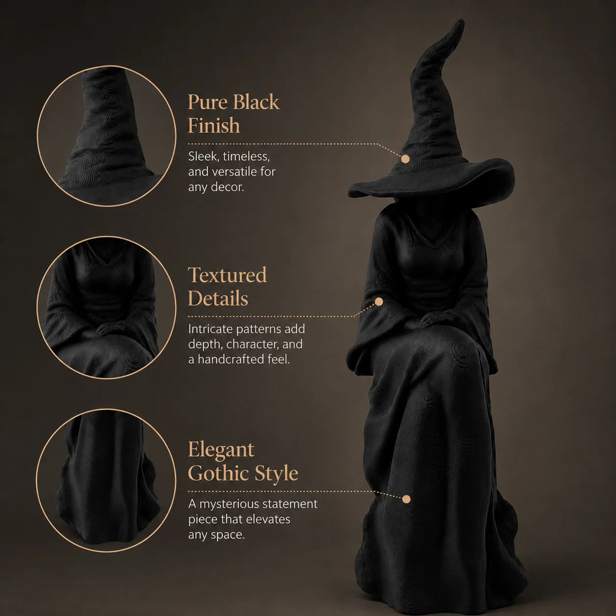 Plastic Faceless Witch Figurine Black Sitting Witch Wall Decor Gothic Halloween Living Room Bookshelf Entryway Porch Ornament