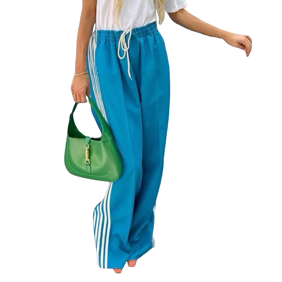 Women Spring Auutmn Striped Track Pants Elastic Waist Straight Leg Sweatpants Joggers Wide Leg Pants with Pockets Sweatpants