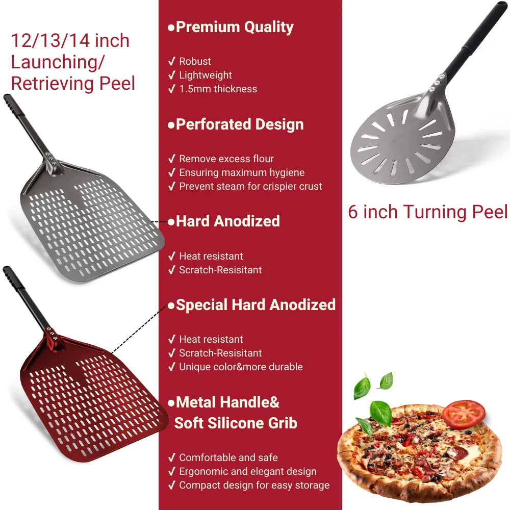 6&12 13 14  Inch Aluminum Pizza Peel Bread Paddle Pizza Oven Turning Peel Hard  Anodized Pizza  Baking Kitchen Tool Spatula