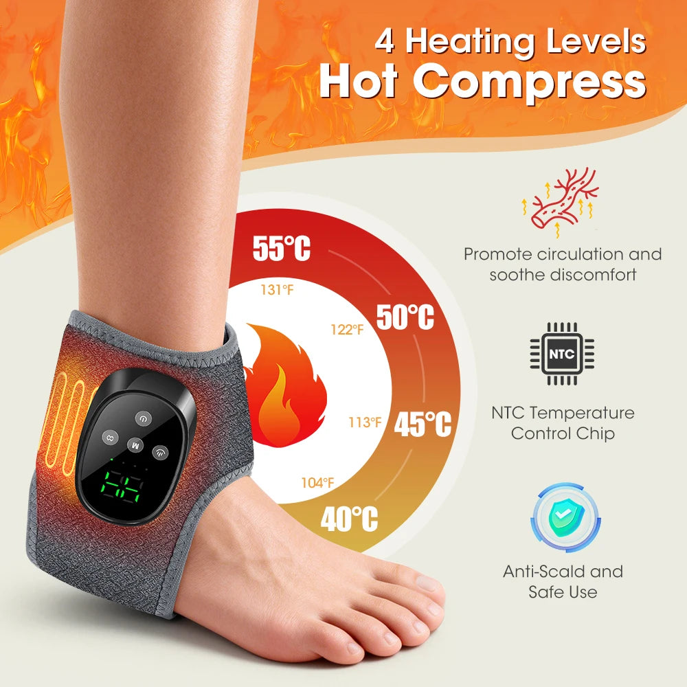 Electric Foot Massager Heated Vibration Cordless Ankle Wrap Portable
