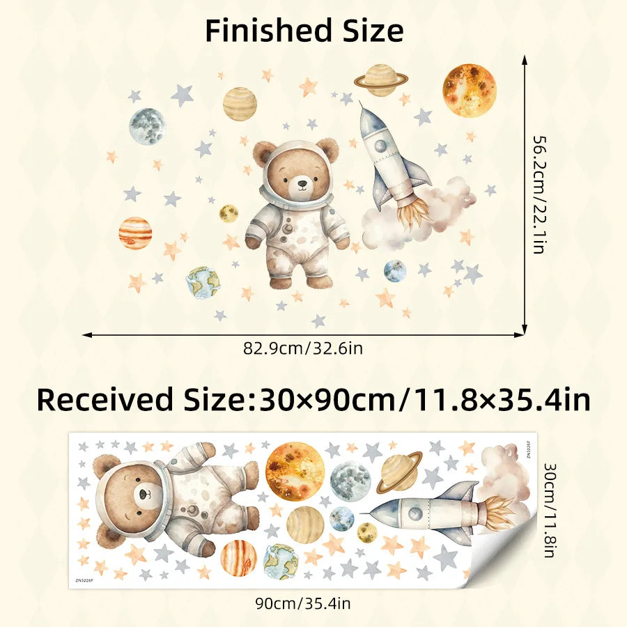 Cute Bear Moon Star Wall Stickers for Kids Rooms Girls Boys Baby Room Decoration Kawaii Cartoon Animal Nursery Wallpaper Vinyl