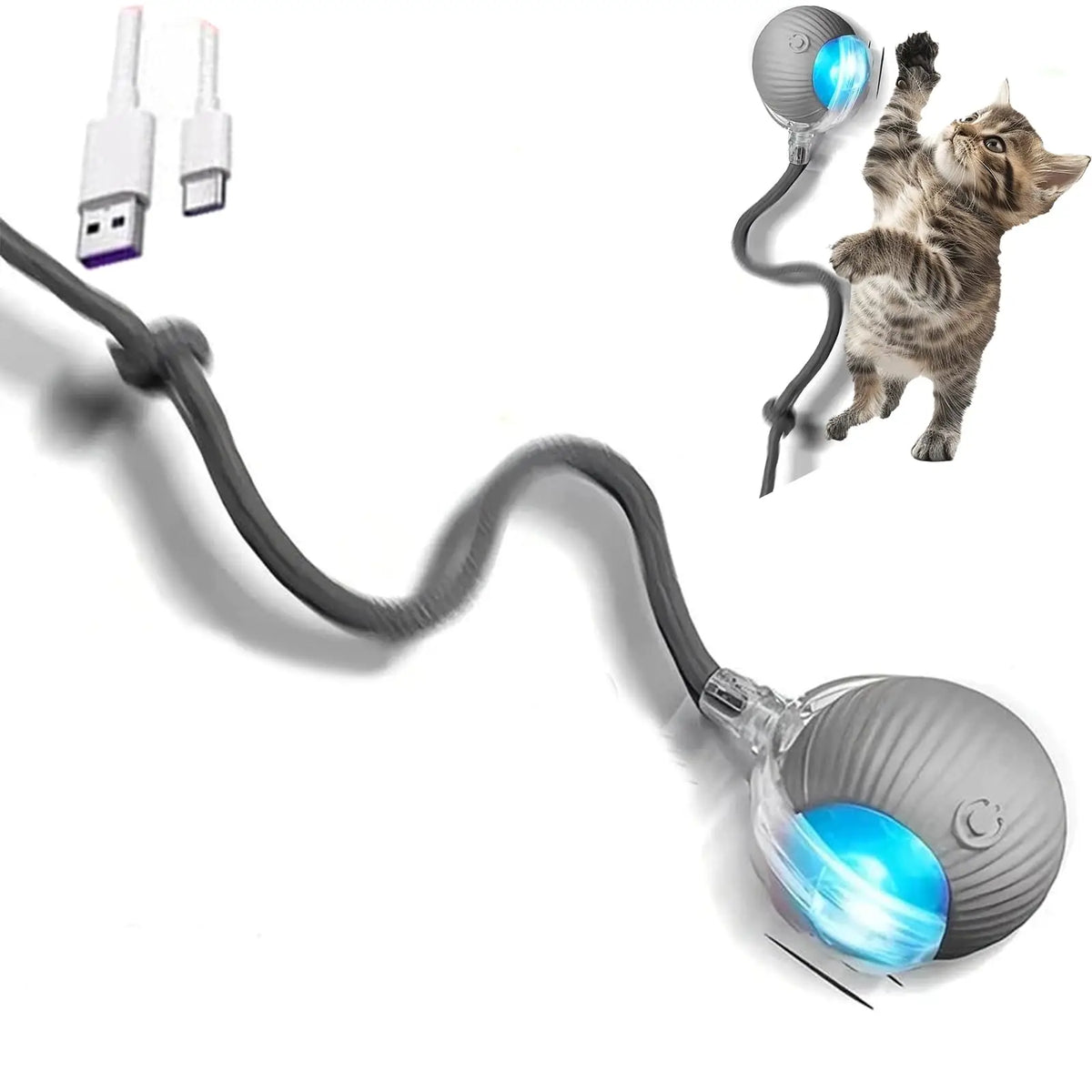 Dog Cat Interactive Ball Toy Automatic Rolling Ball Faux Tail Rechargeable Smart Pet Electric Toy Dog Cat Training Imitate Mouse