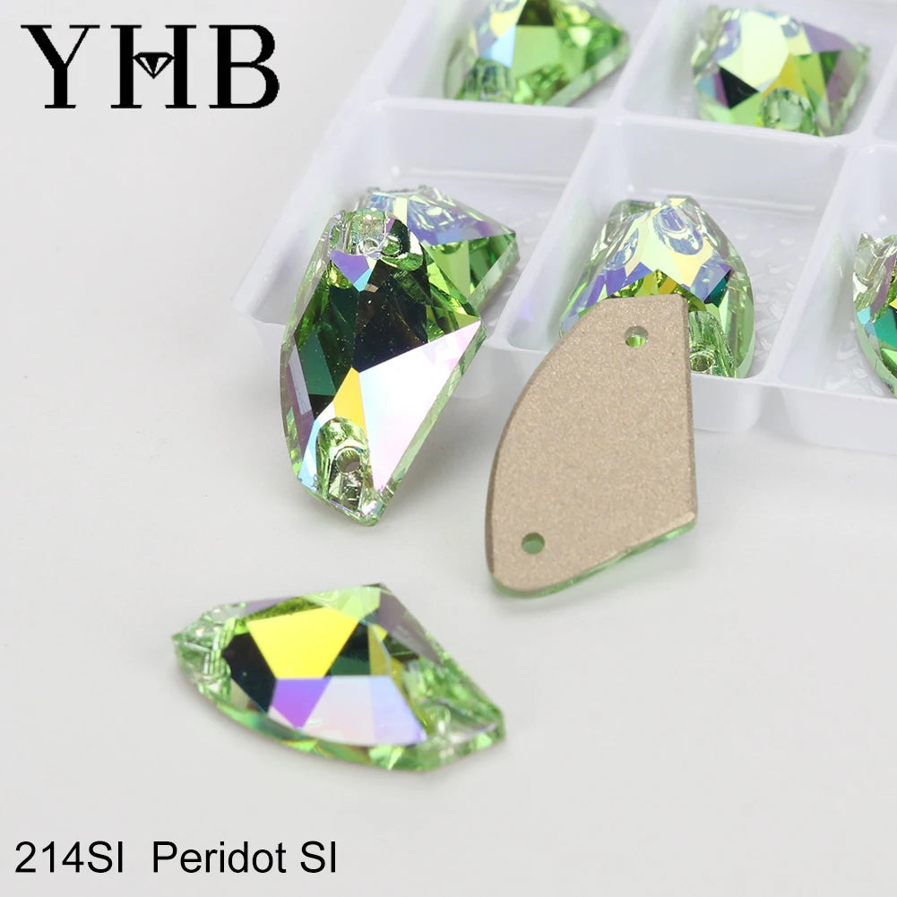 YHB Top Quality Galactic Axe Glass Crystal AB Moonlight Sewing Stones Flatback Sew on Rhinestones For Garment Clothes Bags