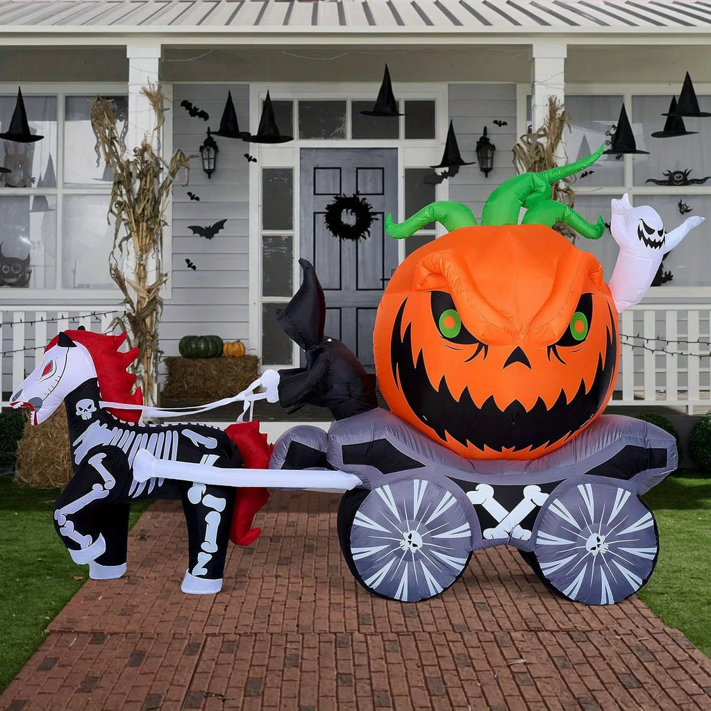 8 Ft Long Halloween Inflatables Pumpkin Carriage Outdoor Decorations