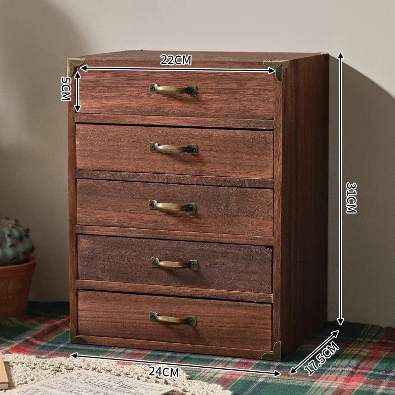 Multifunctional Wooden Desk Organizer with Drawers Desktop Storage Box for Home and Office Elegant Storage Solution for Sundries
