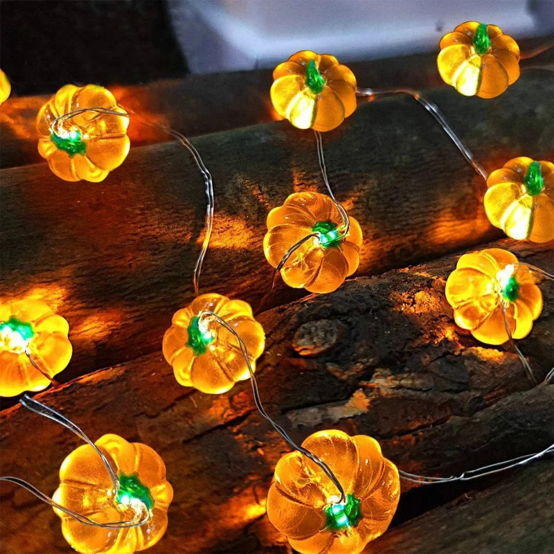 Pumpkin LED String Lights Portable 1M 10 Led Garland Happy Halloween Party Decoration for Home Bar Atmosphere Thanksgiving Decor