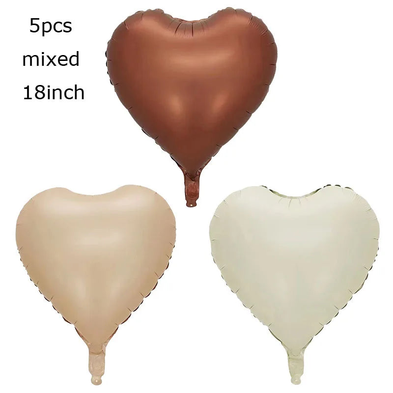 10/5/1Pc Brown Beige Cream 18inch Heart Balloons Cream Number Balloons 1 2 3 4 5 6 Birthday Number Foil Balloon Helium Air Globo