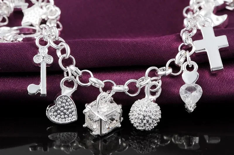 Fashion 925 Sterling Silver Bracelet for Woman Pretty Heart Zircon