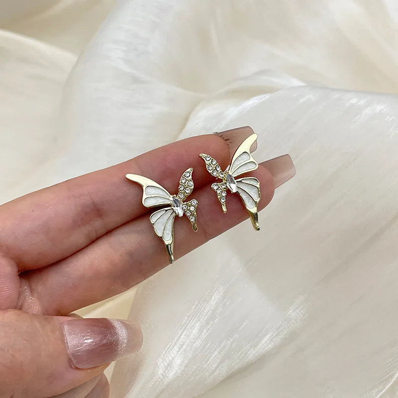 Fashion Cute Butterfly Stud Earrings for Women White Enamel Oil