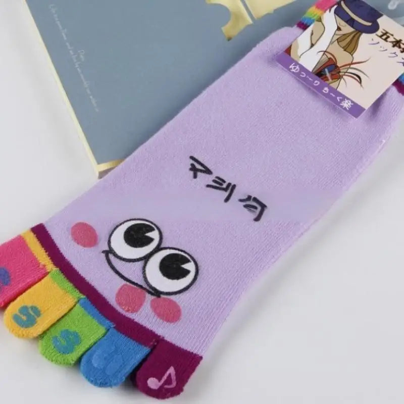 NEW Cute Cartoon Five-toed Crew Finger Socks, Breathable Short Cotton Socks for Casual Wear, Novelty Toe Socks with Funny Design