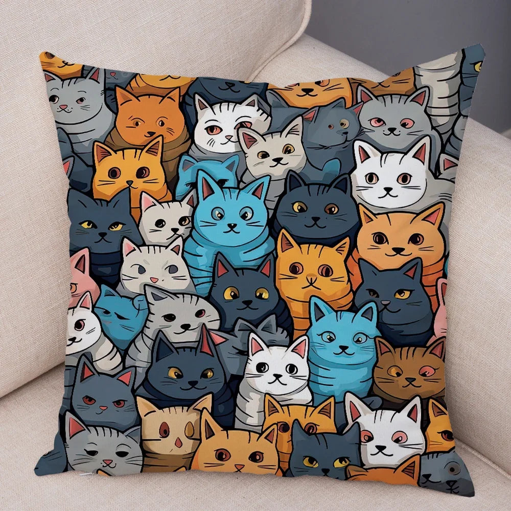 Cute Pet Hello Cat Cushion Cover Double Print Soft Plush Pillowcase for Sofa Home Car Decor Cartoon Animal Pillows Case 45x45cm