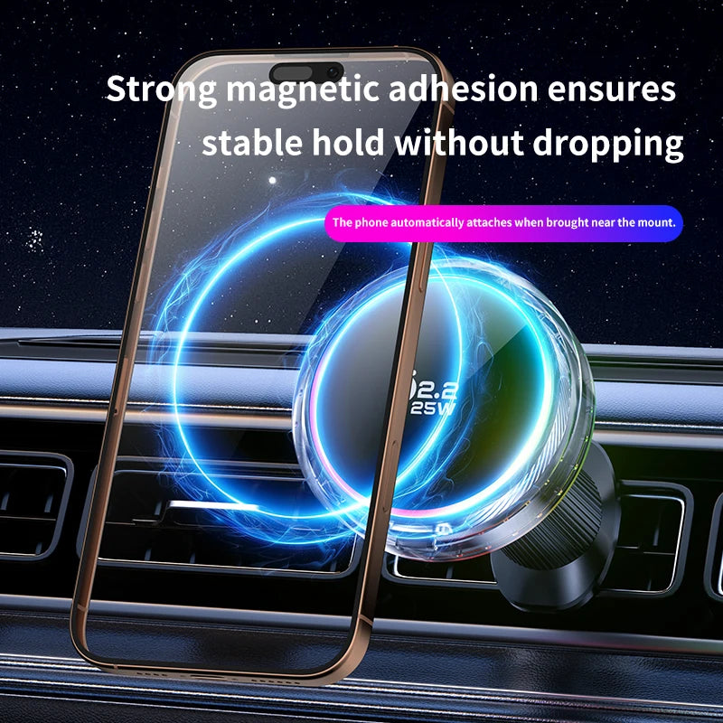 qi2.2 Car 25W Magnetic Wireless Charger Air Cooling RGB Light  Phone Holder For Magsafe iPhone 17 16 15 14 13 12 Fast Charging