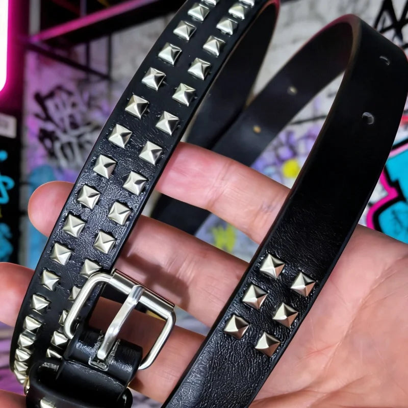 Fashion Square Bead Rivet Belt Metal Pyramid Belt Men and Women