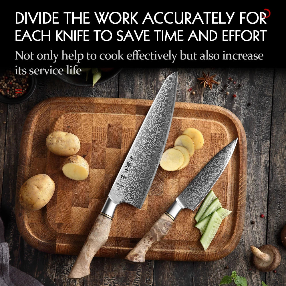 HEZHEN 1-2PC Knife Set Professional Damascus Steel Utility Chef Knife For Meat Japanese Cook Kitchen Knife
