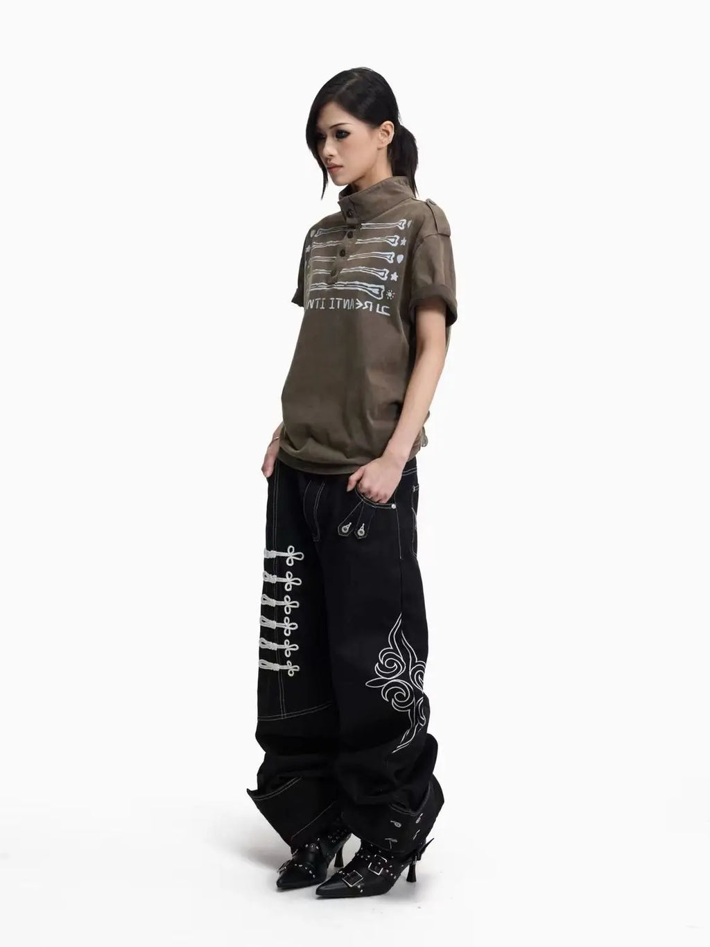 Men's Button Decoration Y2K Jeans Punk Style Pants High Waist Wide