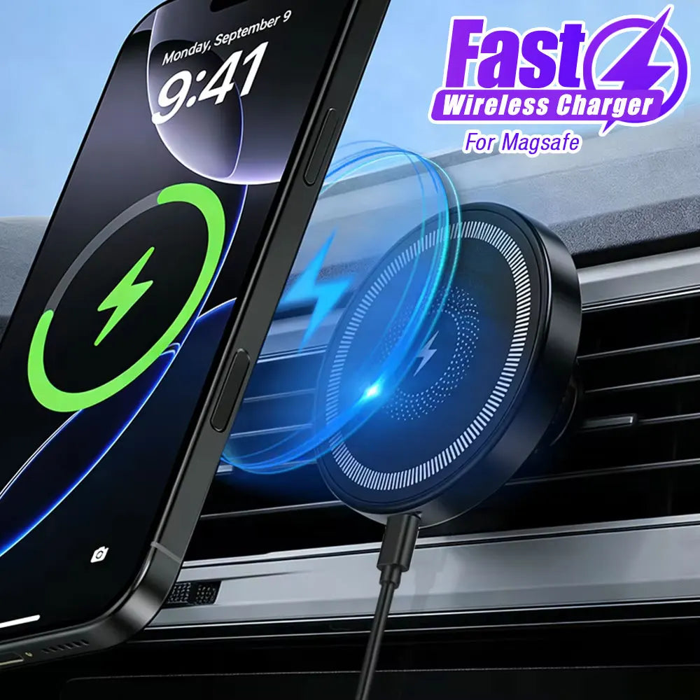 Car Magnetic Wireless Charger Air Vent Phone Holder Stand For Magsafe iPhone 17 16 15 14 13 12 Pro Max Air Outlet Fast Charging