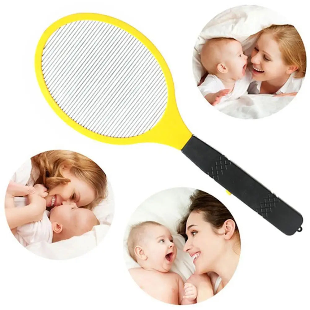 1pc Yellow Electric Mosquito Swatter Steel Mesh Stripes 1500-2000V High Voltage Powerful Shoc Kitchen Home Camping