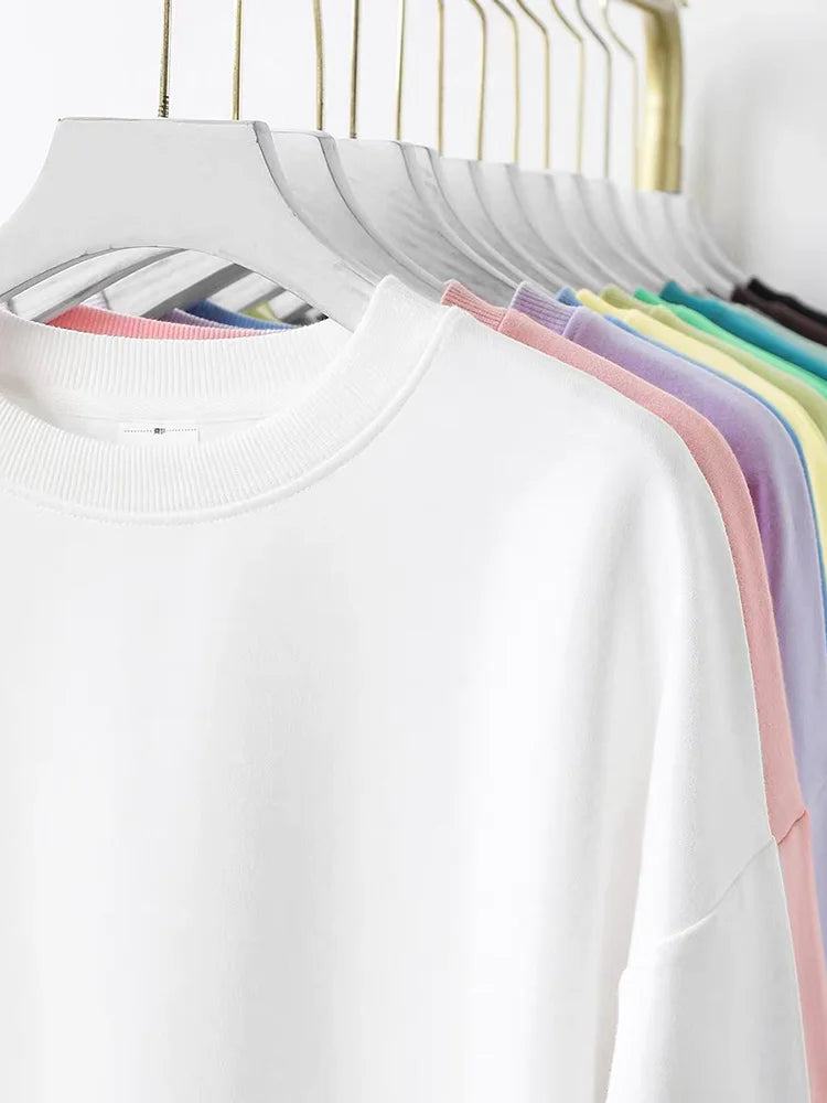 Streamgirl Cotton Basic Sweatshirt Women Oversized Yellow Pullovers Loose Casual Tops Spring Colorful Sweatshirts Women Pink
