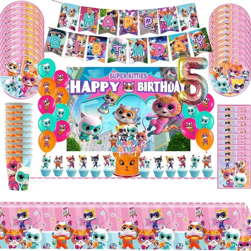Superkitties Happy Birthday Party Decor Paw Meow Cat Super