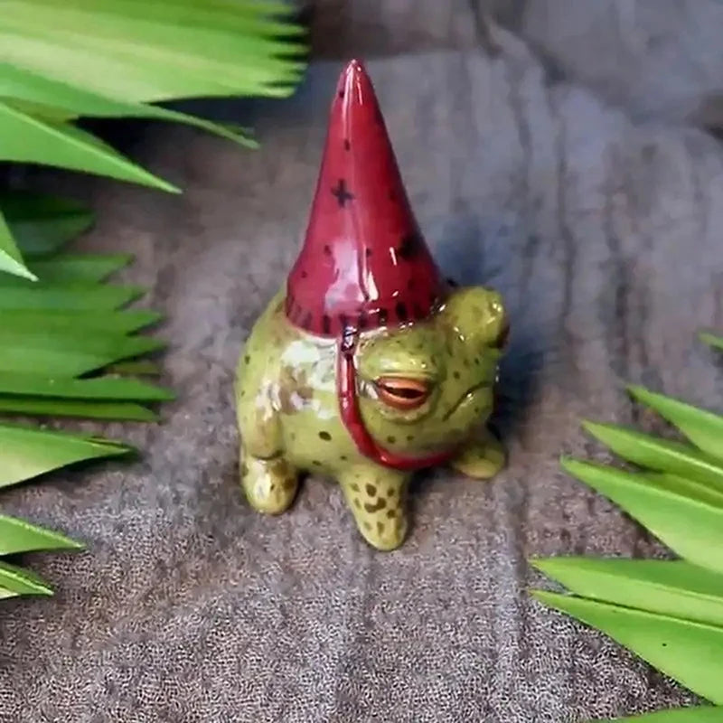 Cute Frog Statues for Garden Witch Hat Little Frog Statue  Figurine Outdoor Yard Art Sculpture Hand-Painted Bonsai Ornament