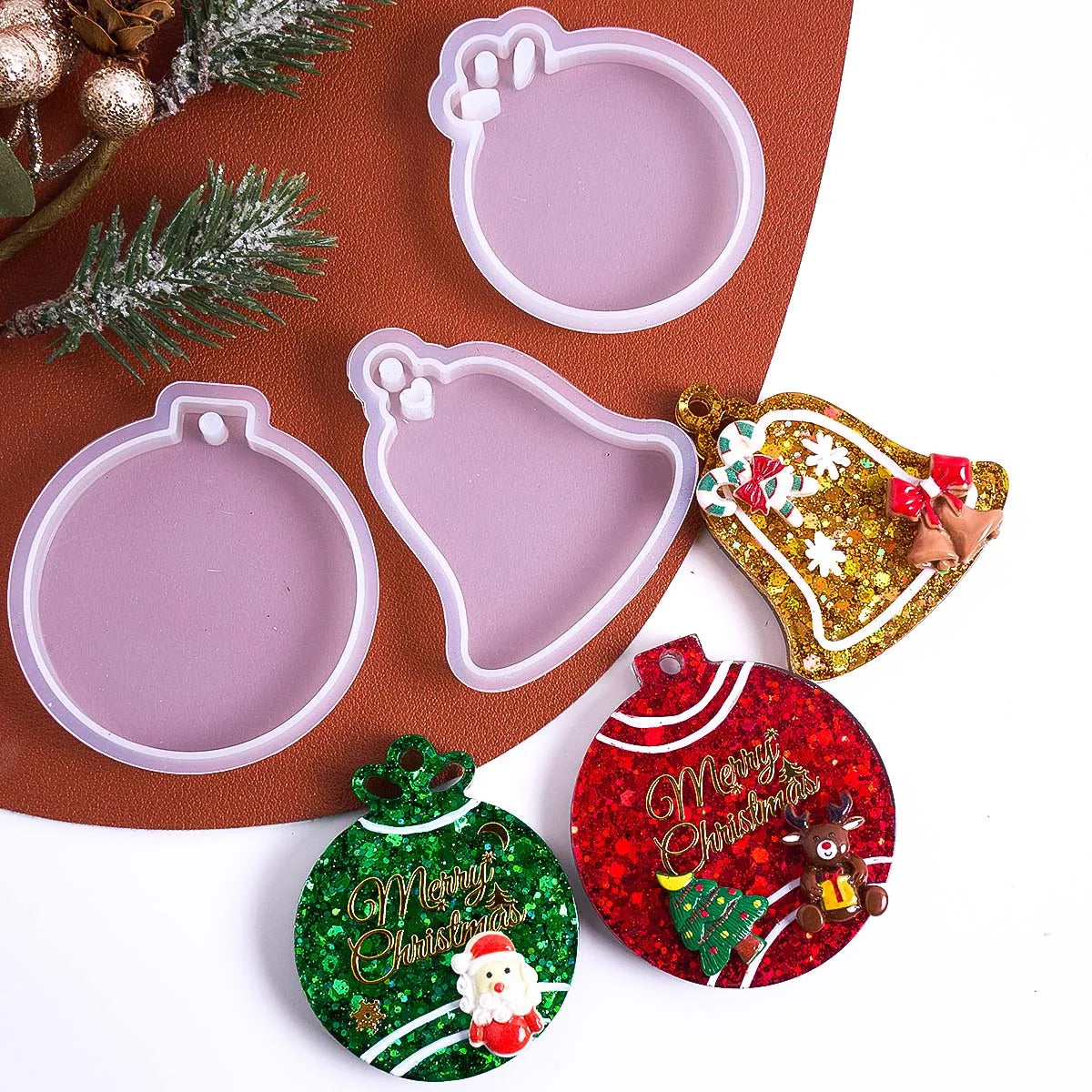DIY Round Christmas Pendant Silicone Mold Handmade Crown Bell Plaster Resin Mold Ornaments Tree Hanging Craft Decor Party Decor