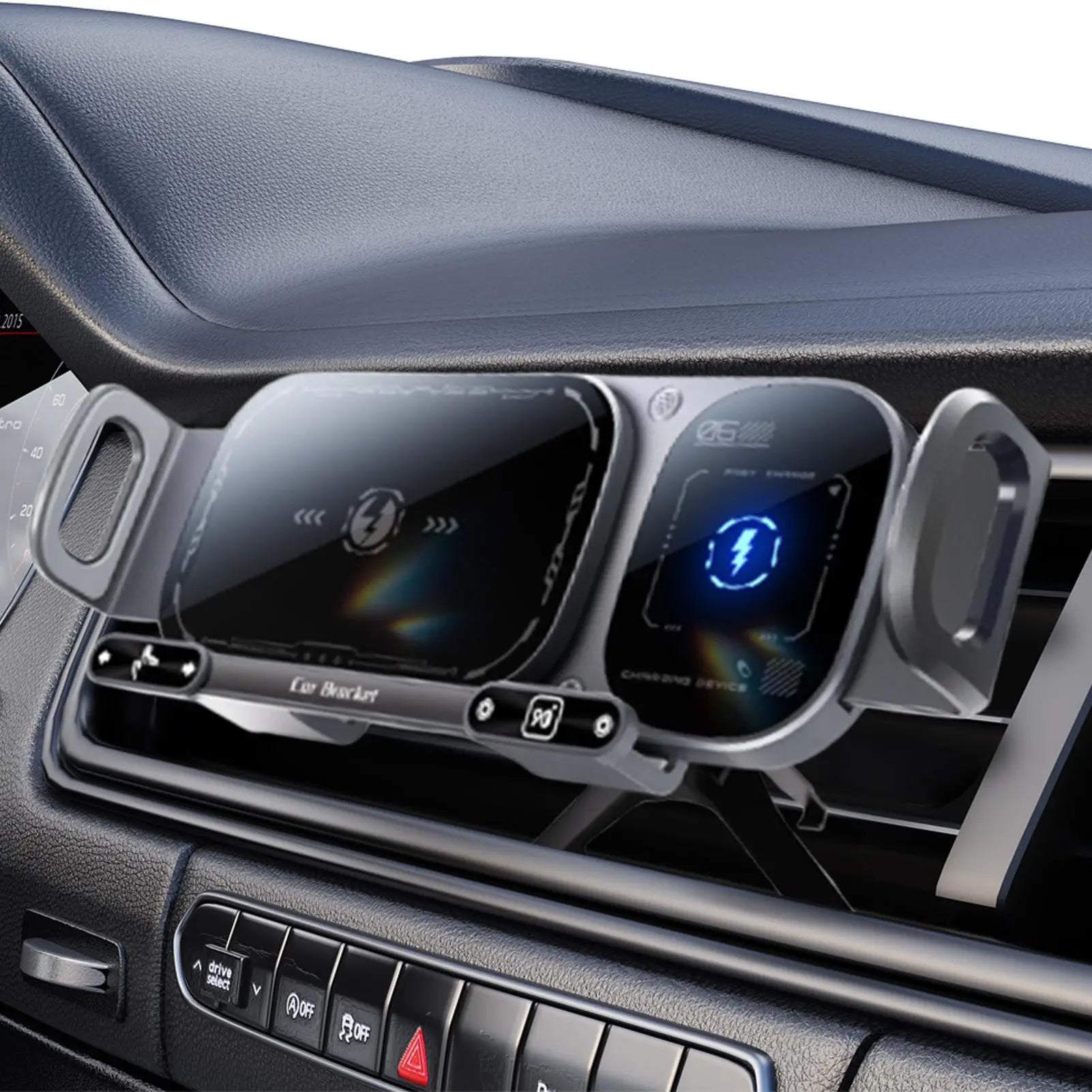 2 in 1 Car Air Vent Wireless Charger Phone Holder 15W Fast Charge Double Coil Mount for iPhone Foldable Phone Tablet Navigation