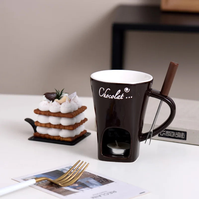 ceramic chocolate fondue mug set cheese fondue mug with fork no candle