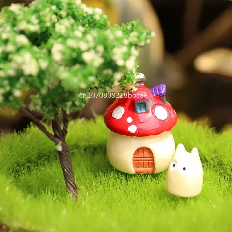 Mini Resin Moss Micro Landscape Decor Outdoor Fairy Miniature Garden Mushroom House Ornaments Handicraft Flower Pot Accessories