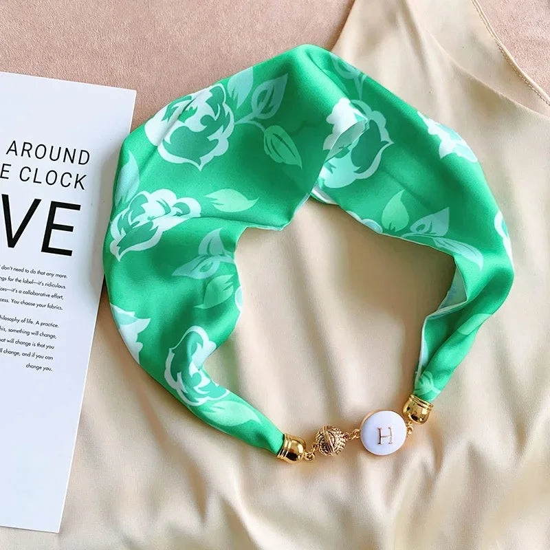 Imitation Silk Scarf Magnetic Buckle Necklace Pendant Wearing Spring and Autumn Cervical Protection for Women